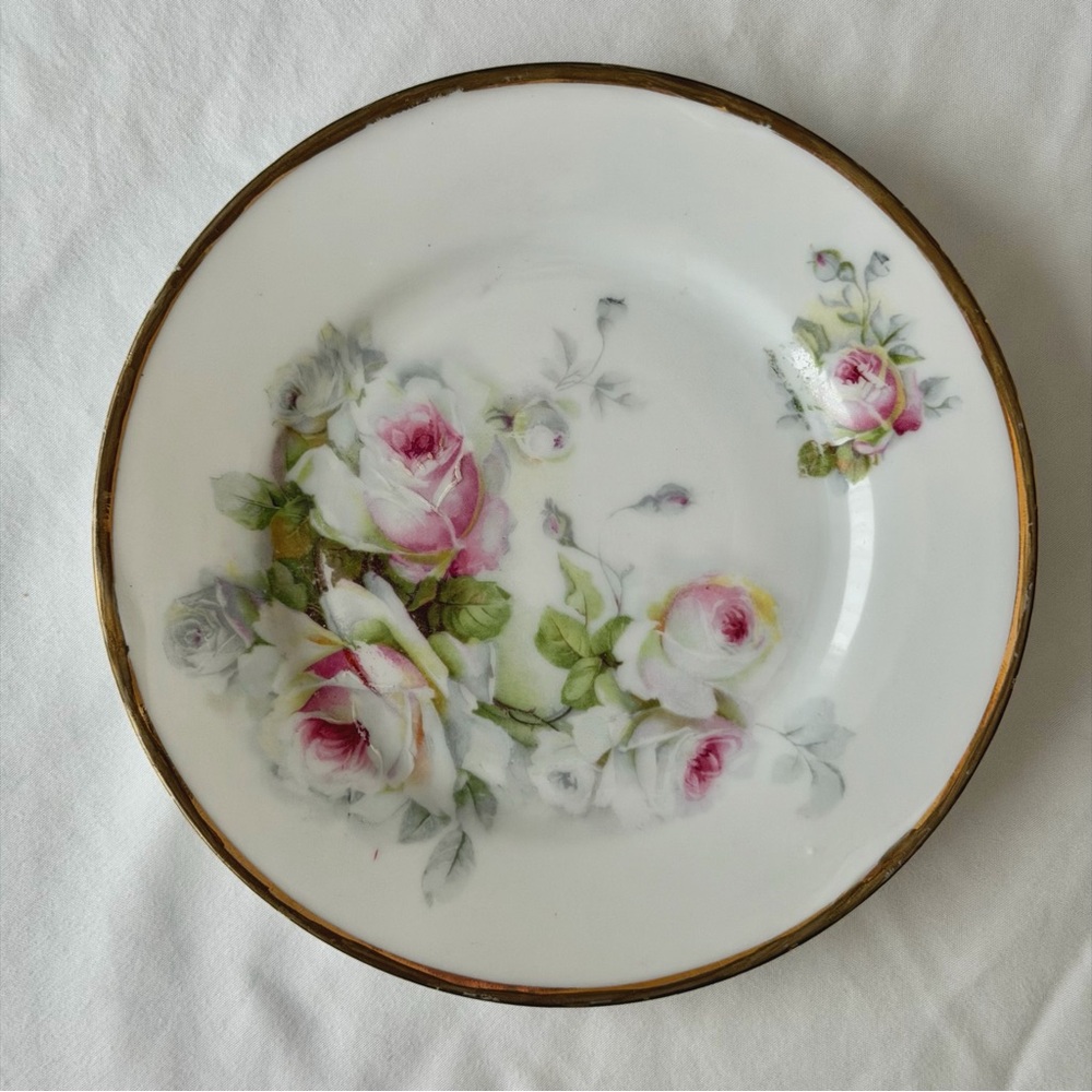 Antique St PM Germany Ilse Bread Plate 6" Pink Rose Vintage Porcelain Silesia